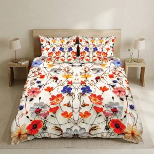 Bedior Diamond 5 Pcs Digital Printed King Bed Sheet Set - Multicolored Wildflower Design