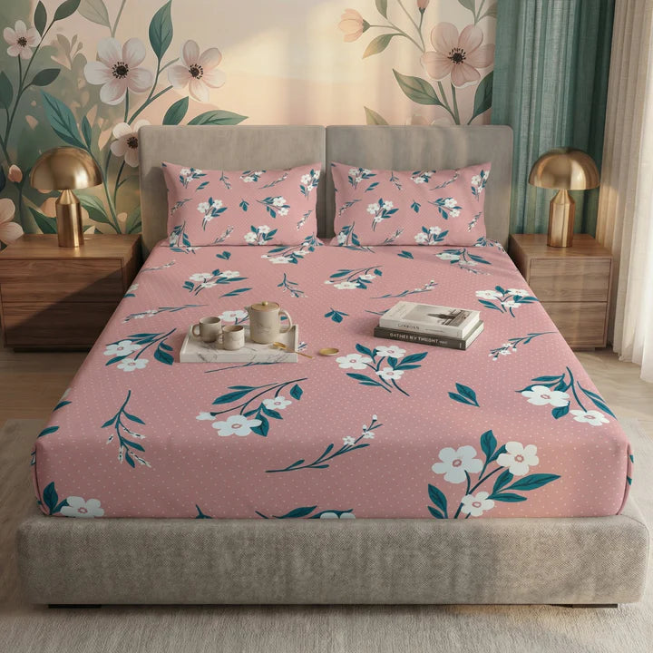 PINK DAISY FITTED SHEET - (PREMIUM)