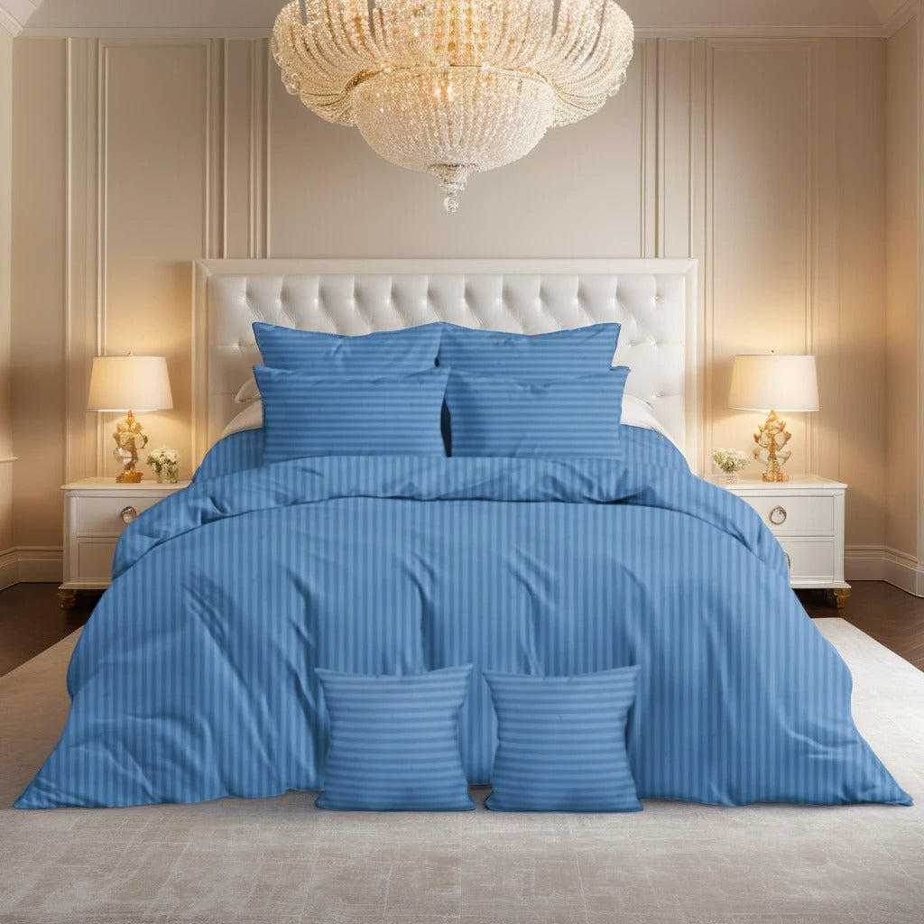 DUSTY BULE  stripe Comforter Set- 8 Pcs
