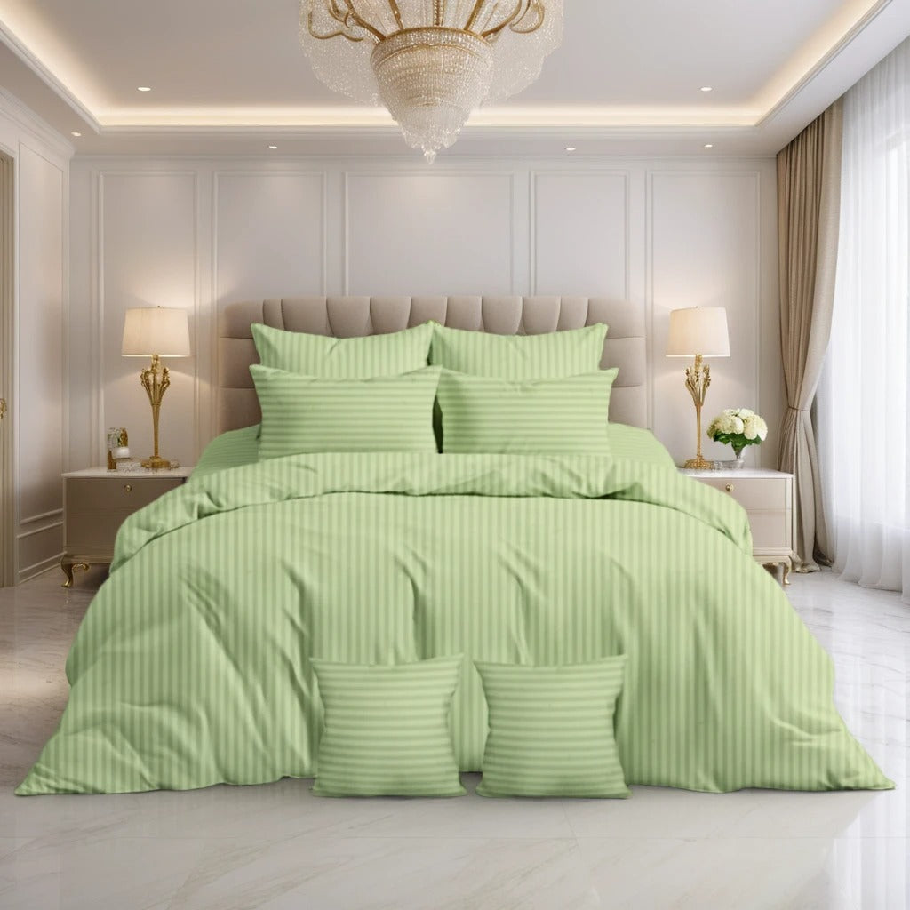 SEA GREEN SATIN STRIPE DUVET COVERS SET 8 PCS