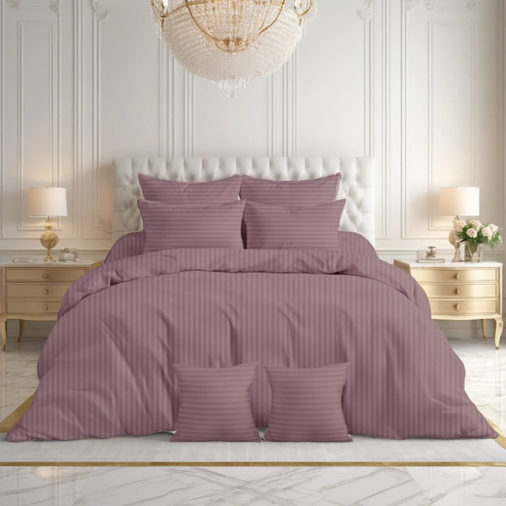 PLUM stripe Comforter Set- 8 Pcs